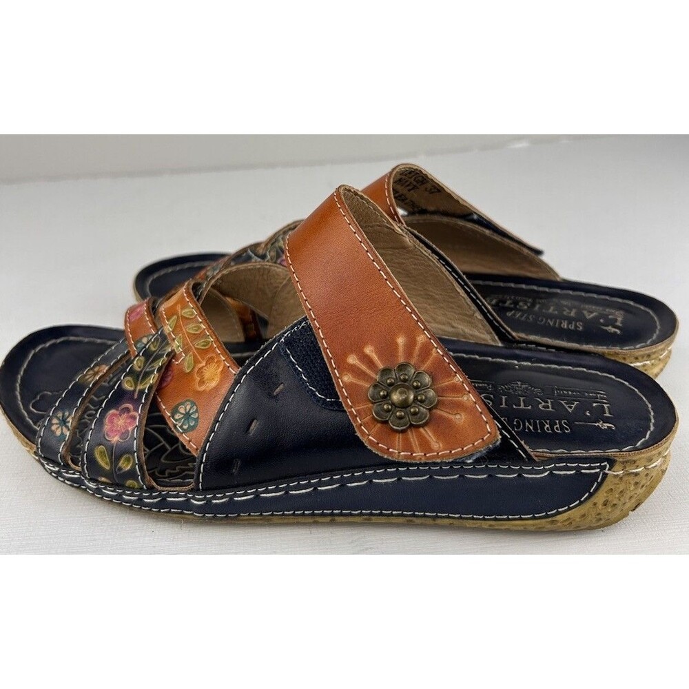 L'Artiste by Spring Step Womens Leigh Leather Slide Sandal Navy Multi EU37 6.5-7 - Picture 4 of 11